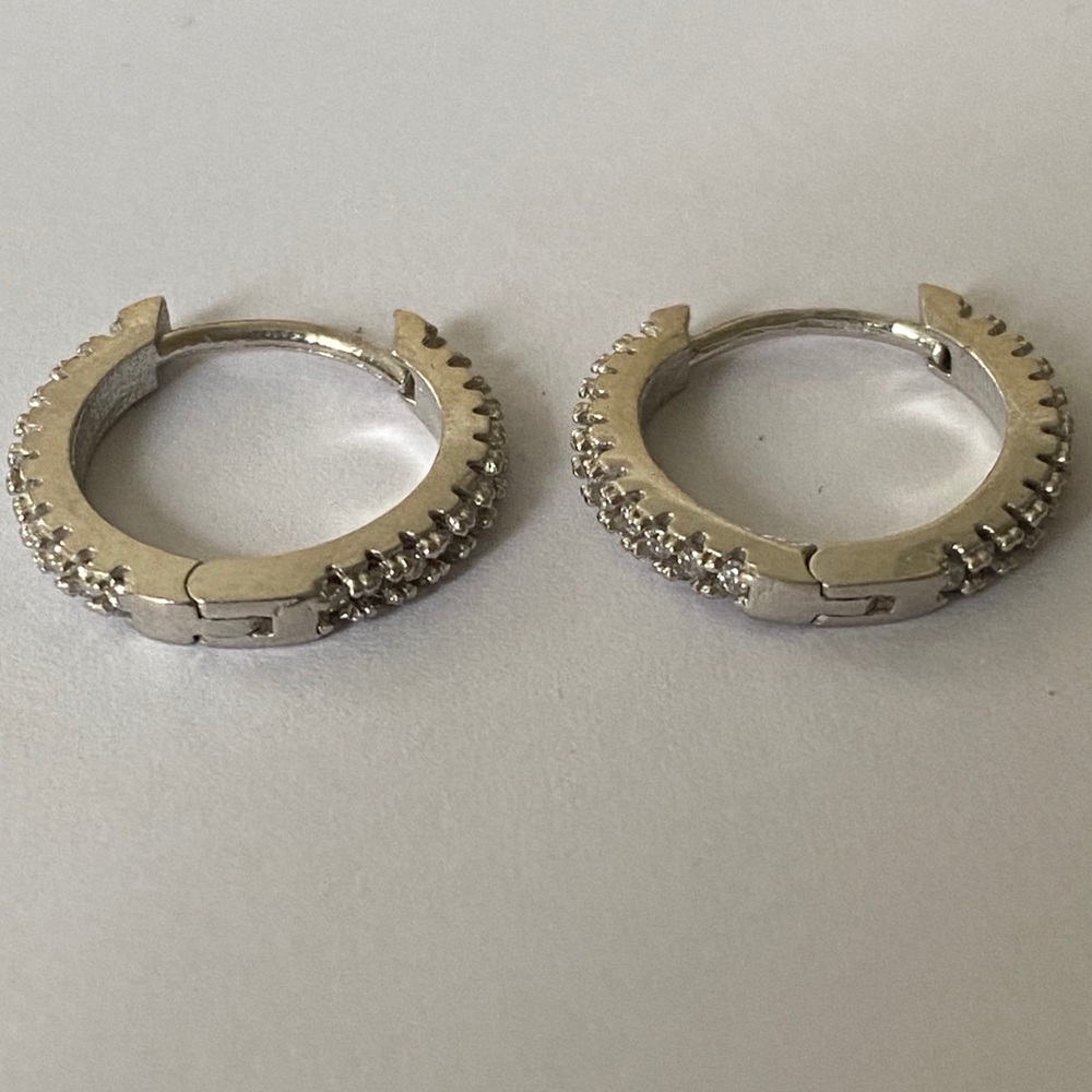 Both side cz stones hoops earrings 925 silver